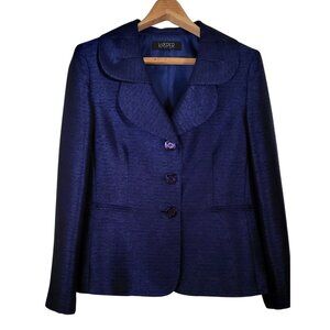 Kasper Skirt Suit Blue Metallic Satin Knee Length Size Large